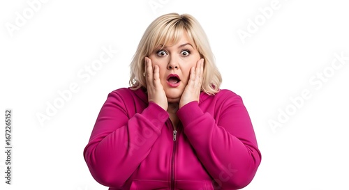 Portrait of a Shocked Plus-Size Woman with Wide Eyes