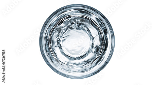 Topview of glass still water on transparent background