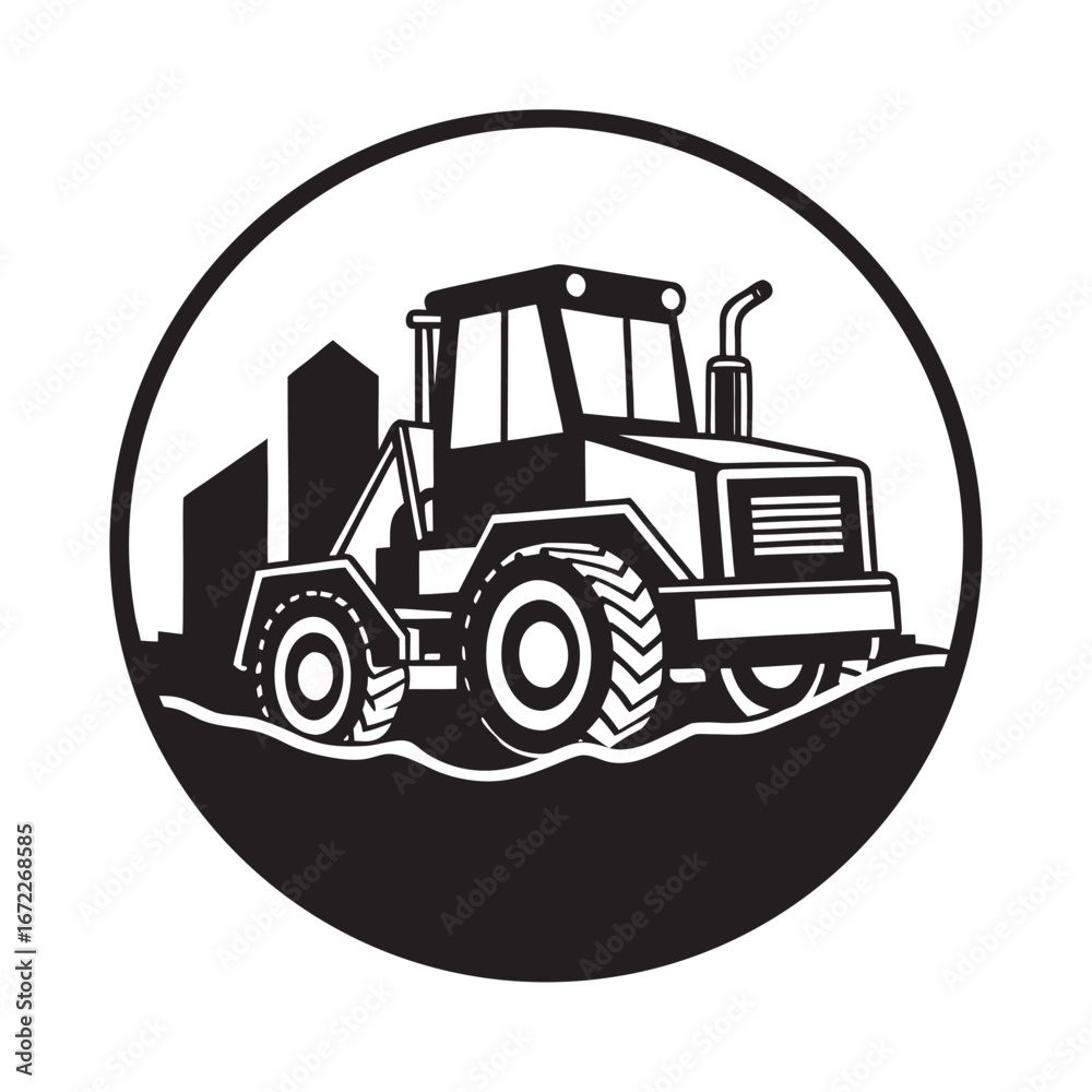 Naklejka premium Bulldozer Working At Construction Site Silhouette Illustration
