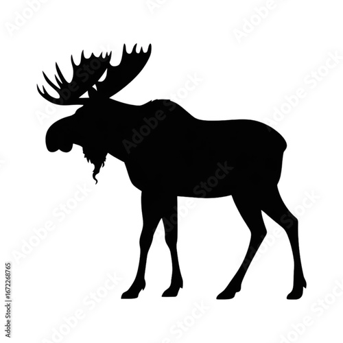 Majestic bull moose silhouette stands proudly with impressive antlers symbolizing wild nature and strength.