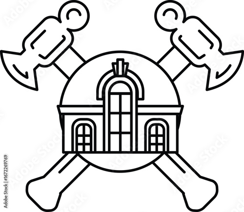 A black and white drawing of a hammer