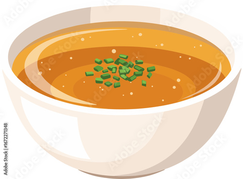 Warm Consommé Soup in a White Bowl, a simple Illustration SVG with Transparent Background
