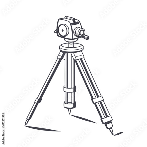 Monochrome illustration of a theodolite on a tripod, perfect for surveying, engineering, and accurate measurement