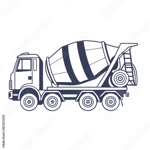 Cement Mixer Truck Illustration Flat Design Icon on White Background