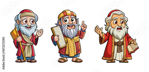 Cartoon prophets of religion. Prophets isolated on a white background