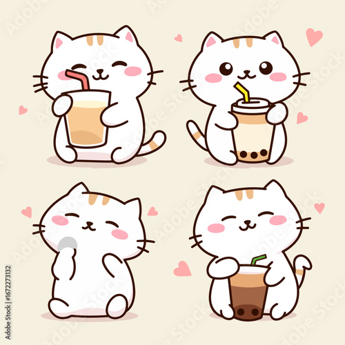 Kawaii Ginger Cat Sharing a Smile and a Tall Glass of Milk