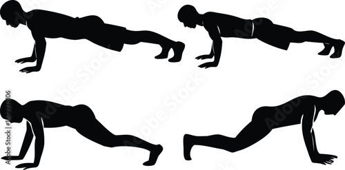 fitness male silhouette doing push up exercise v