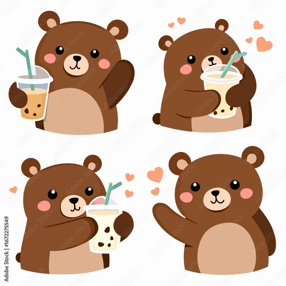 Fototapeta premium Sweet teddy bear group with laughing character and smiling bear for nursery