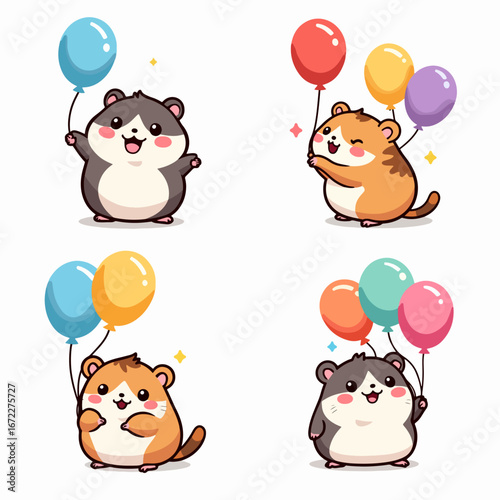 Adorable hamster characters collection with happy sitting rodents and sweet little animals