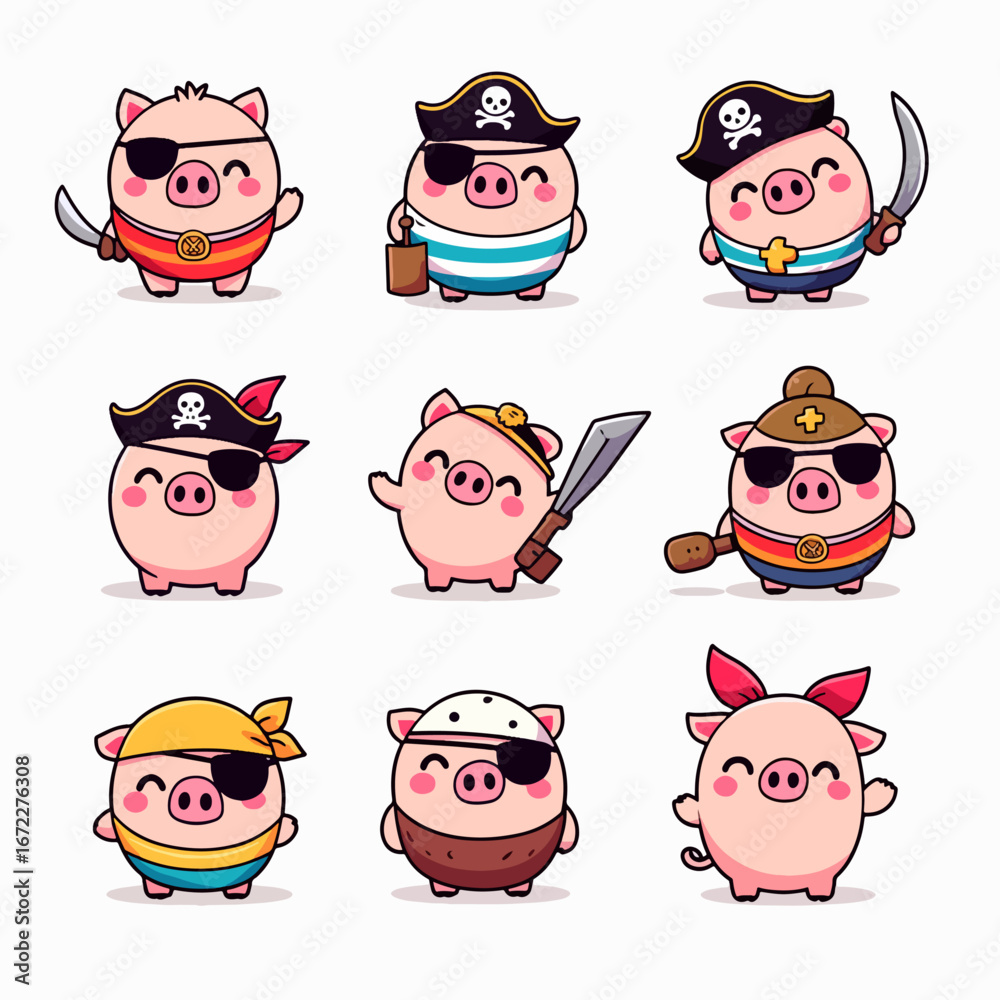 Fototapeta premium set of funny pigs