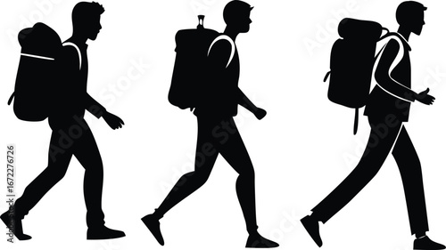silhouette of a traveler with backpack walking sl