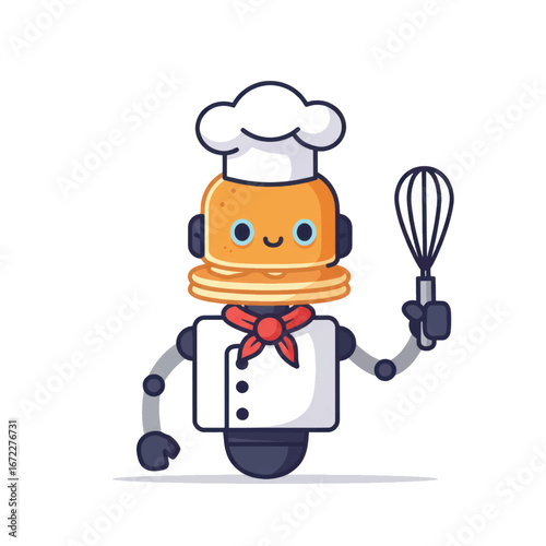 A whimsical colorful blocky robot with antennas and wheels creating a vibrant wavy rainbow trail.