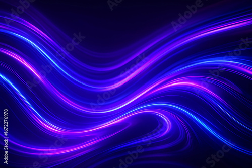 Abstract Neon Purple and Blue Glowing Light Waves