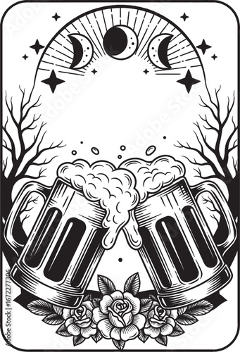 Traditional Beer Toast Illustration with Esoteric Style