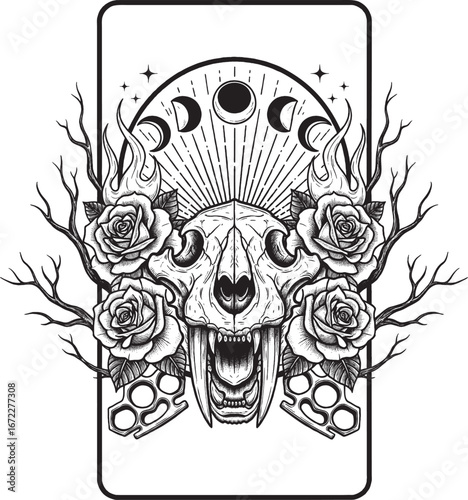 Wild Spirit Skull with Roses Vector Art