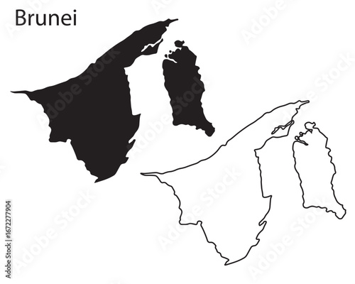 Simple Brunei map silhouette vector. Clean black outline of the Asian country on Borneo island, perfect for travel, infographic, and design use