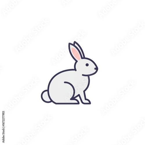 Minimalist light grey rabbit icon with a dark outline sitting in profile with pink ears.