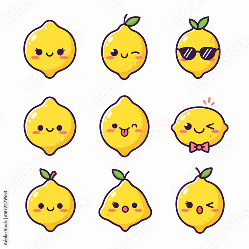 Cute Lemon Character Illustrations Yellow Cartoon Set AI Generated