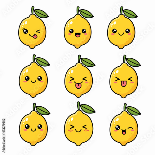 Cute Lemon Character Illustrations Yellow Cartoon Set AI Generated