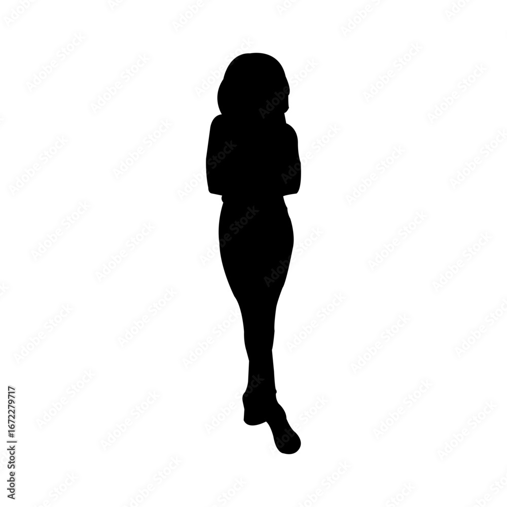 Fototapeta premium A simple, impactful silhouette of a man in a suit, arms crossed, set against a plain white background.