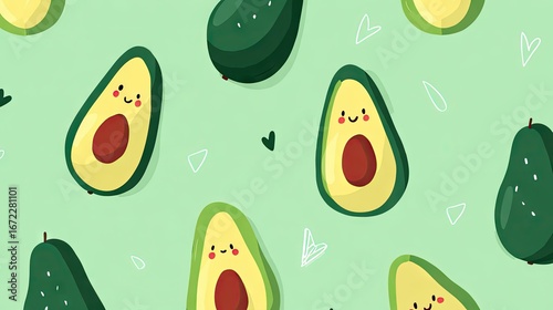 Cute avocado pattern on a light mint green background.