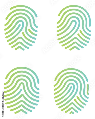 Modern Green Neon Fingerprint Biometric Security Icons Set for Digital Identity Verification and Data Protection