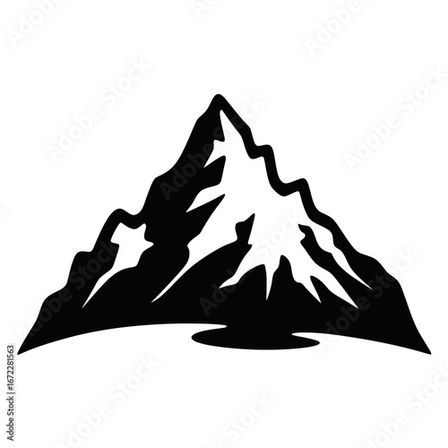 Monochrome Mountain Peak Illustration Against White Backdrop for Adventure Travel and Outdoor Activities Imagery and Design