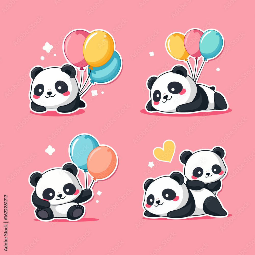 Obraz premium Cute vector set of funny cartoon baby animals: panda, and teddy character illustration