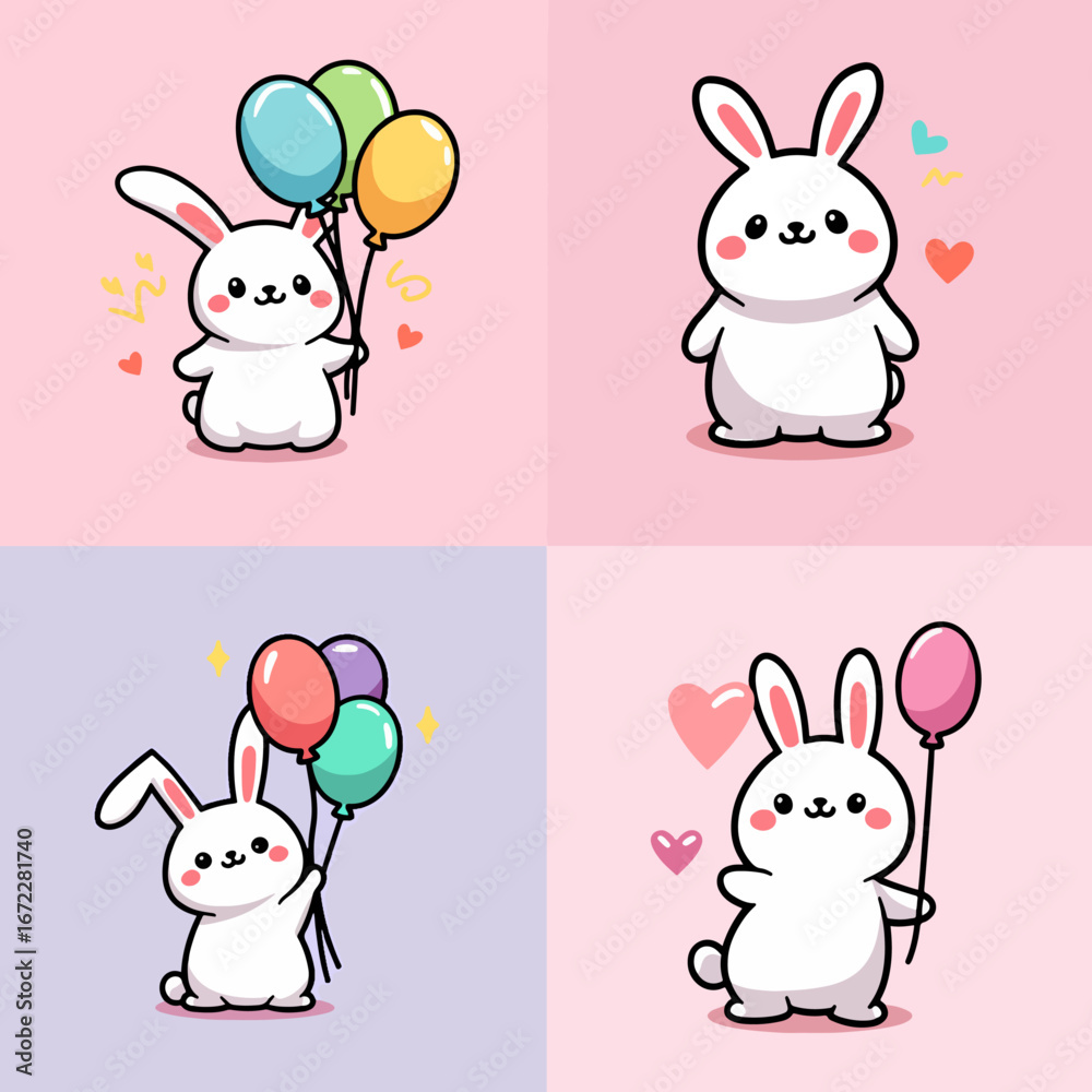 Obraz premium Cuddly Bunnies with Balloons