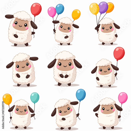 Cute Sheep Family Celebrates With Colorful Balloons In A Cheerful Farm Scene For Kids