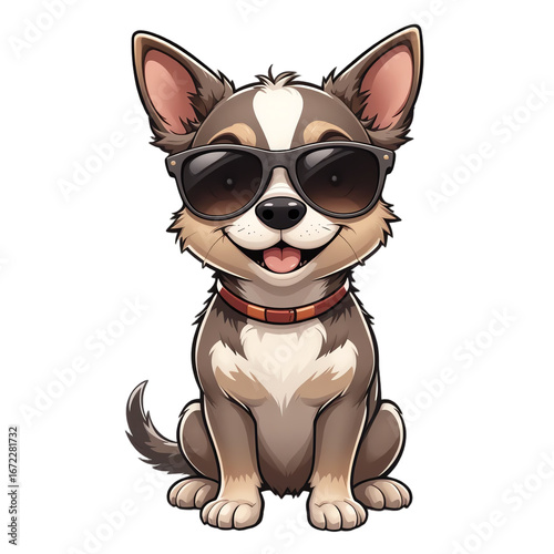 A cute cartoon dog wearing sunglasses, smiling playfully, perfect for animal lovers and fun illustrations.