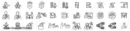 Corruption Line Icons Set High Detail Thin Outline Vector Icons  Bribery, Fraud, Nepotism, Money Laundering, Political & Corporate Crime Symbols  Stroke, Minimal, Editable