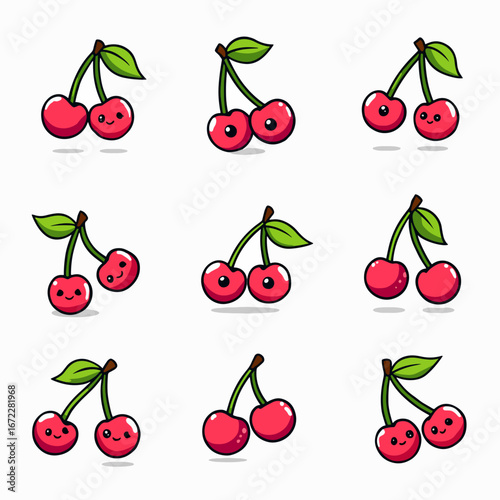 A playful array of glossy cherries in bright, varied colors, captured in a single vector bite.