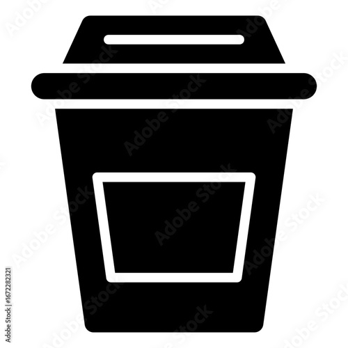 Trash Bin Glyph Black Silhouette Icon Design Vector - Waste bin representing garbage collection, disposal, and environmental cleanliness