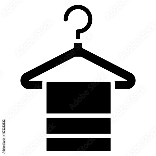 Towel Hanger Glyph Black Silhouette Icon Design Vector - Towel hanging on a hanger symbolizing bathroom organization and cleanliness