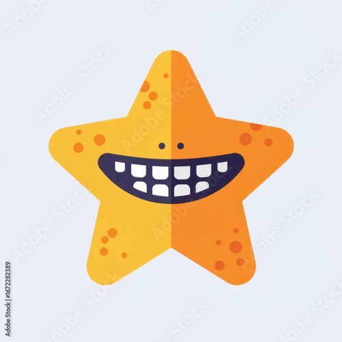Cheerful yellow and orange cartoon starfish with a wide toothy grin and spots.