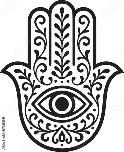 Ornamental Hamsa Hand Vector Symbol Design