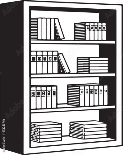 Black Silhouette of a Four- Shelf Bookshelf Filled with Books library reading