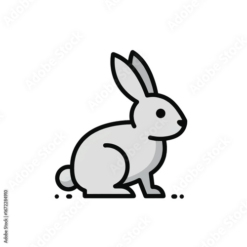 Stylized light grey rabbit icon with a thick black outline sitting in profile.