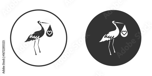 Stork with baby icon pictogram. Vector outline illustration isolated on white background.