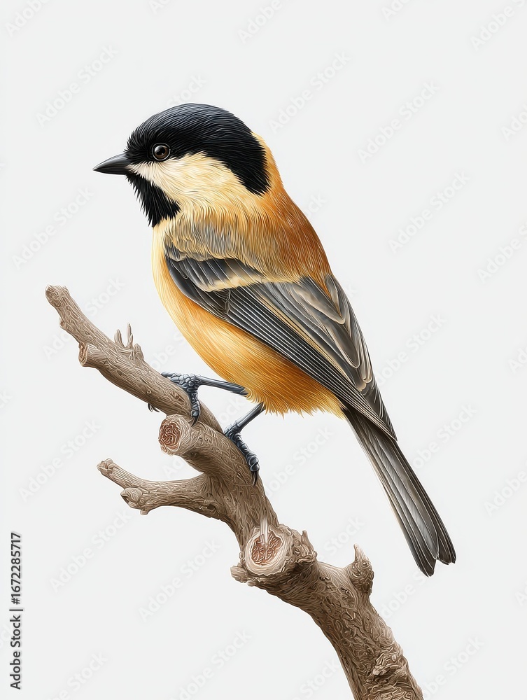 Naklejka premium perching titmouse wooden branch scene isolated on transparent background