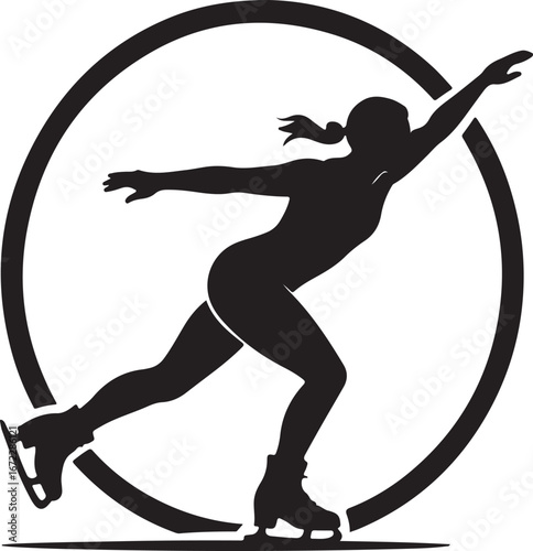 Silhouette of a female figure skater in a circle on white background ice skating sport
