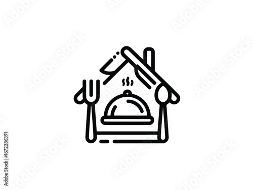 Vector art of restaurant and dining icon with cutlery and food