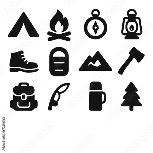 camping icons set