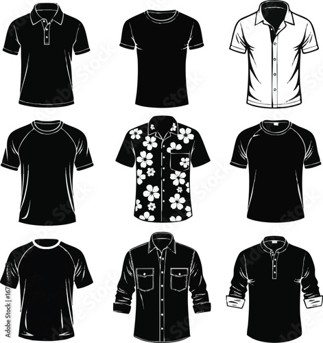  Create need kinds of different styles shirt set victor Art silhouette on white background