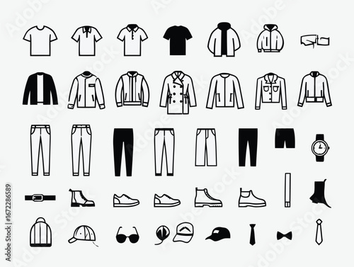 Vector art of collection of mens clothing and accessories