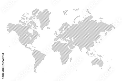 world map with parallel lines hatching illustration