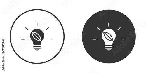 Lightbulb with leaf icon pictogram. Vector outline illustration isolated on white background.