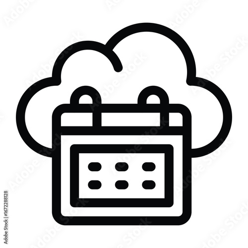 Black outline calendar with 6 dots overlaid on a cloud outline. Editable stroke. Vector illustration