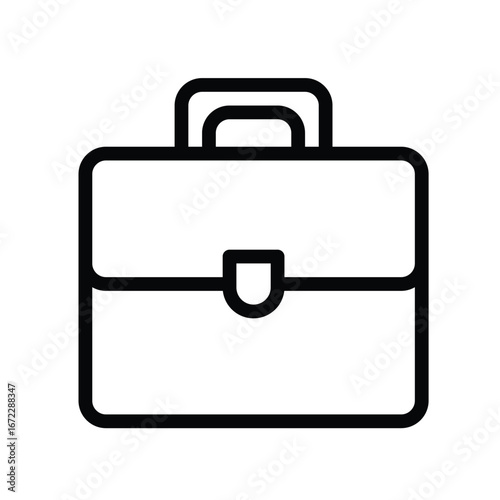 Line art of a closed briefcase centered in black and white. Editable stroke. Vector illustration